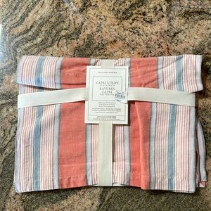 Williams Sonoma Cotton Linen Placemats New White Gray Tangerine Capri Stripe